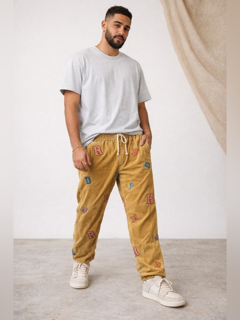 Urban Outfitters Mustard Corduroy Pants Embroidered Letters Y2K Medium